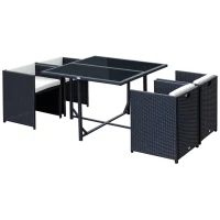 Outsunny Set Mobilier de Grădină cu Masă de Prânz, 4 Scaune și Perne, 109x109x72 cm, Negru(m-1)