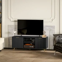 HOMCOM Modern TV Stand Cabinet for TVs up to 55", TV Unit with 2 Open Shelves and 2 Cabinets, Entertainment Centre with Cable Management for Living Room, Black(m-7)