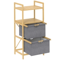 HOMCOM Cesto de roupa em bambu cesto de roupa suja com 2 sacos em tecido deslizantes e prateleiras abertas, natural