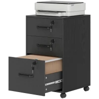 HOMCOM Caisson de Bureau Mobile avec 3 Tiroirs Verrouillables, Caisson de Rangement sur Roulettes, 40 x 40 x 69,5 cm, Noir(m-14)