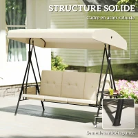 Outsunny Balancelle de jardin 3 places grand confort inclinaison toit réglable, 2 tablettes latérales, coussins, acier polyester(m-8)