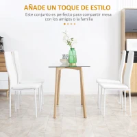 HOMCOM Set de 4 Sillas de Comedor Tapizadas de Piel Sintética con Respaldo Alto y Patas de Acero 41x50x97 cm Blanco(m-4)