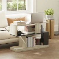 HOMCOM Mesa de apoio em forma de S, mesa lateral com 3 níveis e prateleiras de arrumação, 90 x 30 x 61 cm, efeito madeira natural e preto(m-5)