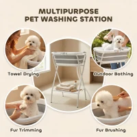 PawHut Dog Bath Tub, Portable Foldable Dog Bathtub with Stand, Drainage Hole, for Small Dogs Puppies Grey(m-5)