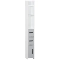 kleankin Columna Baño con 3 Puertas y 3 Estantes Mueble Auxiliar Alto de Estilo Moderno 15x17x120cm Blanco y Gris(m-10)