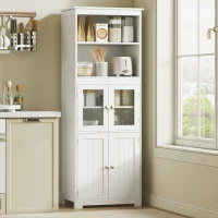 HOMCOM Aparador de Comedor Armario de Cocina con 4 Puertas 2 Estantes Abiertos y Estante Ajustable para Salón 60x30x162 cm Blanco(m-2)