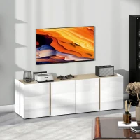 HOMCOM Móvel para TV, rack para TV com 4 portas com fechamento amortecido, prateleira ajustável e passagens para cabos, 135 x 38 x 45 cm, branco(m-5)