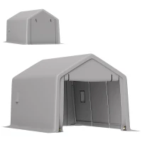 Outsunny Carport tenda de garagem 3 x 5,2 m, abrigo exterior para carro carport para carro com porta enrolável removível cinza(m-1)