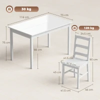 HOMCOM 5-delige Eethoek voor 4 Personen, Rechthoekige Eettafel en Stoelen van Massief Hout, Compact, Wit(m-3)