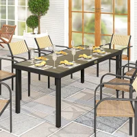 Outsunny Tavolo da Pranzo da Giardino per 8 Persone in Alluminio e Plastica, Legno Scuro e Nero(m-2)