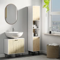 kleankin Columna de Baño con 6 Compartimentos para Ducha Aseo Dormitorio Estilo Moderno 31,5x30x169 cm Blanco y Roble(m-2)