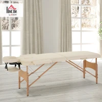 HOMCOM Portable Massage Bed, Foldable Spa Beauty Massage Table with 2 Sections, Carry Bag and Wooden Frame, Cream White(m-12)