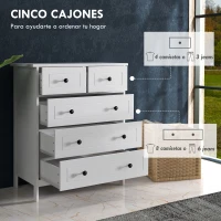 HOMCOM Cómoda con 5 Cajones Sifonier de Dormitorio para Salón Oficina Estudio Estilo Moderno 74x40x91 cm(m-5)