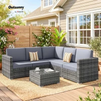 Outsunny 4 Pieces Rattan Garden Furniture Set, Wicker Outdoor Furniture Set with Corner Sofa Loveseat Coffee Table Cushions, Conservatory Furniture Set for Patio Balcony Poolside, Grey(m-2)