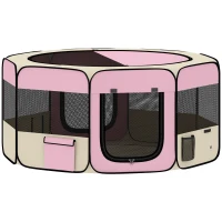 PawHut Parque Plegable para Perros y Gatos Corralito Portátil para Animales Pequeños Impermeable de Tela Oxford Ø90x41 cm Rosa(m-1)