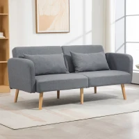 HOMCOM Sofá-cama 3 lugares design clic-clac encosto reclinável e apoios de braço ajustáveis tecido efeito linho cinza(m-2)