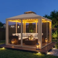 Outsunny Outdoor Gazebo, 2-tier Roof with Netting for Garden Patio, 295L x 295W x 263Hcm, Taupe(m-13)