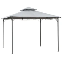 Outsunny 3x3(m) Outdoor Patio Gazebo, Steel Canopy Tent Pavilion with 2-Tier Roof Top, Garden Sunshade, Grey(m-12)