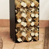 Outsunny Suporte de lenha interior suporte de lenha para interior com alças resistente à ferrugem e ao desgaste 37 x 30 x 90 cm aço preto(m-5)