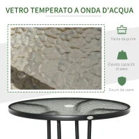Outsunny Tavolo da Giardino Rotondo con Foro per Ombrellone e Piano in Vetro, in Metallo, Ø80x72 cm, Nero(m-5)