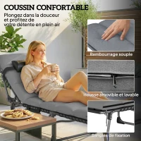 Outsunny Lot de 2 Bain de Soleil Chaise Longue Jardin avec Matelas 9cm Pliable Dossier Réglable 5 Positions Appui-tête 200cm Gris(m-5)