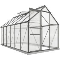 Outsunny Estufa de jardim em alumínio e policarbonato com fundação, estufa com janela regulável, porta de correr 190x375x199cm