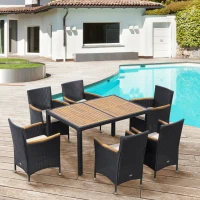 Outsunny Conjunto de jardim 6 pessoas grande mesa de jantar retangular + 6 cadeiras & almofadas laváveis(m-8)