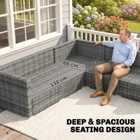 Outsunny 4 Pieces Rattan Garden Furniture Set, Wicker Outdoor Furniture Set with Corner Sofa Loveseat Coffee Table Cushions, Conservatory Furniture Set for Patio Balcony Poolside, Grey(m-4)