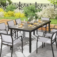 Outsunny Tavolo da Pranzo da Giardino per 8 Persone in Alluminio e Plastica, Legno Scuro e Nero(m-9)
