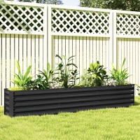 Outsunny Canteiro elevado em aço galvanizado com barras de suporte e placas de canto fundo aberto 240 x 40 x 45 cm cinza escuro(m-6)