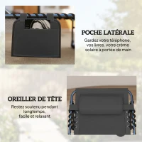 Outsunny Lot de 2 Bain de Soleil Chaise Longue Jardin avec Matelas 9cm Pliable Dossier Réglable 5 Positions Appui-tête 200cm Gris(m-8)