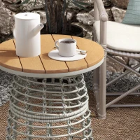 Outsunny Mesa de centro para jardim mesa auxiliar exterior redonda em resina com efeito rattan aço e tampo composto Ø45 x 50 cm cinza(m-5)