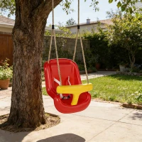 AIYAPLAY Balançoire pour enfants, balançoire bébé extérieure, dossier haut, barre de sécurité, hauteur ajustable, rouge et jaune(m-2)
