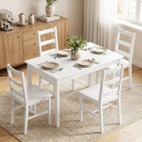 HOMCOM 5-delige Eethoek voor 4 Personen, Rechthoekige Eettafel en Stoelen van Massief Hout, Compact, Wit(m-2)