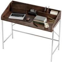 HOMCOM Escritorio Escritorio para Ordenador 109 cm con Borde de Seguridad y Estructura de Metal Nogal(m-11)
