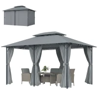 Outsunny Tonnelle barnum pavillon de jardin style colonial double toit toiles latérales amovibles 3L x 4l x 2,8H m gris(m-18)