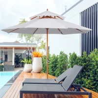 Outsunny Guarda-sol reto Guarda-sol de jardim redondo em Madeira 2 Cobertura Poliéster 180 g/m² dia. 2,7 x 2,6H m branco(m-2)