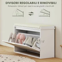 HOMCOM Panca Scarpiera con Ripiano Interno, in Legno e Tessuto Effetto Lino, 80x26x47.5 cm, Bianca e Beige(m-6)