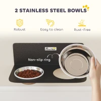 PawHut Wall Mount Dog Bowls, Adjustable Height Raised Dog Feeding Station with 2 Stainless Steel Bowls, 10kg Capacity, Black(m-6)