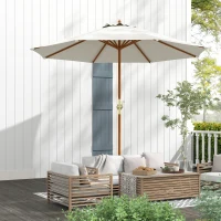 Outsunny Guarda-sol de jardim exterior redondo Ø 2,7 x 2,5 m com abertura/fecho por manivela, mastro em madeira, tecido 180 g/m², bege(m-5)