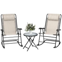 Outsunny Three-Piece Rocking Chair Garden Bistro Set - Beige(m-1)