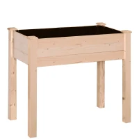 Outsunny Jardinière surélevée en Bois, Carré Potager sur Pied surélevé, Trous de Drainage, Tissu non tissé, 86x46x76 bois naturel(m-1)