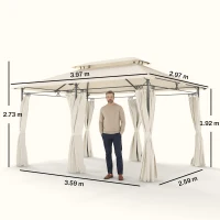 Outsunny 3 x 4m Metal Frame, Two-Tier Roof Gazebo - Cream White(m-3)
