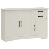 HOMCOM Aparador com 3 Portas Moderno para Sala de Estar com 2 Gavetas Prateleira Ajustável 120x38x79 cm Branco com Efeito Madeira(m-1)