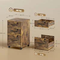 HOMCOM Caisson de Bureau Mobile avec 3 Tiroirs Verrouillables, Caisson de Rangement sur Roulettes, 40 x 40 x 69,5 cm, Marron(m-3)