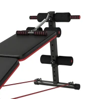 HOMCOM Foldable Sit Up Bench with Resistance Ropes, Core Workout Bench with Adjustable Thigh Support, for Home Gym, Black(m-11)
