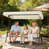 Outsunny Balancelle de jardin 3 places grand confort inclinaison toit réglable, 2 tablettes latérales, coussins, acier polyester(m-11)