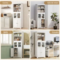 HOMCOM Aparador de Comedor Armario de Cocina con 4 Puertas 2 Estantes Abiertos y Estante Ajustable para Salón 60x30x162 cm Blanco(m-8)