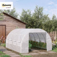 Outsunny 4 x 3 x 2 m Polytunnel Greenhouse w/ Roll-up Side Walls, Steel Frame Walk-in Grow House Tent w/ Zippered Door and 8 Windows and Reinforced Cover for Garden and Backyard, White(m-11)
