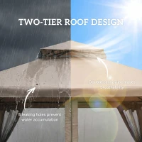 Outsunny Outdoor Gazebo, 2-tier Roof with Netting for Garden Patio, 295L x 295W x 263Hcm, Taupe(m-5)